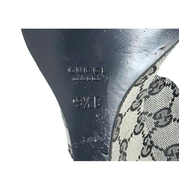 Gucci GG Logo Monogram Supreme Guccissima Black Canvas Leather Heels Sandals 9.5 - Picture 10 of 11